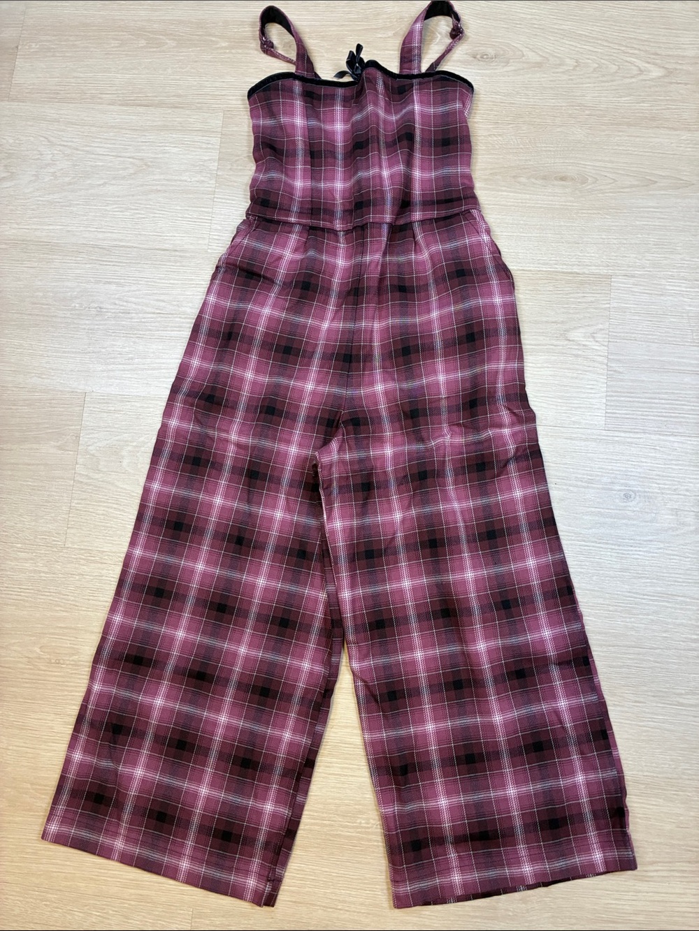 abercrombie kids Burgundy-Pink Plaid Wide-Leg Jumpsuit